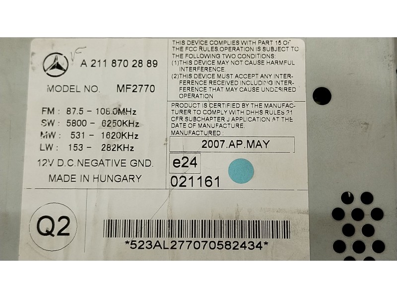 Recambio de sistema audio / radio cd para mercedes-benz cls (c219) cls 350 (219.357) referencia OEM IAM A2118702889  