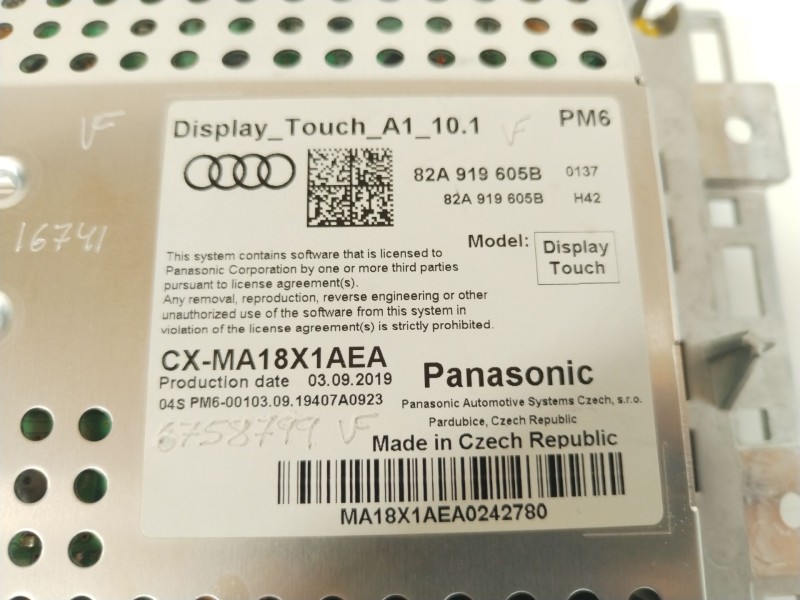 Recambio de pantalla multifuncion para audi a1 sportback (gba) 30 tfsi referencia OEM IAM 82A919605B  