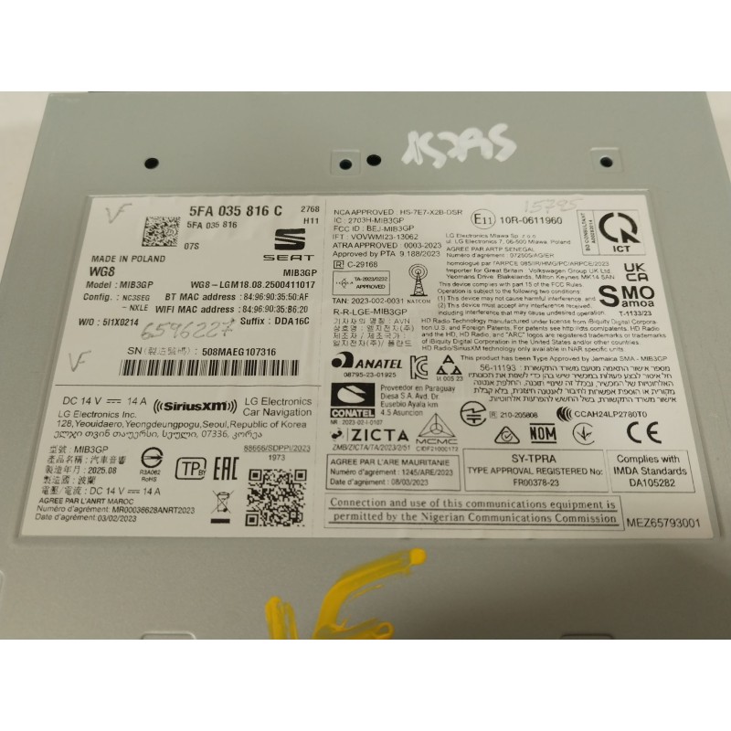 Recambio de sistema navegacion gps para cupra leon (kl1, ku1, kug) 2.0 tsi referencia OEM IAM 5FA035816C 5FA035816 