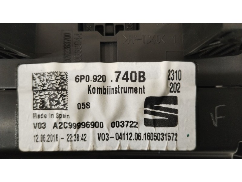 Recambio de cuadro instrumentos para seat ibiza iv (6j5, 6p1) 1.2 tsi referencia OEM IAM 6P0920740B  