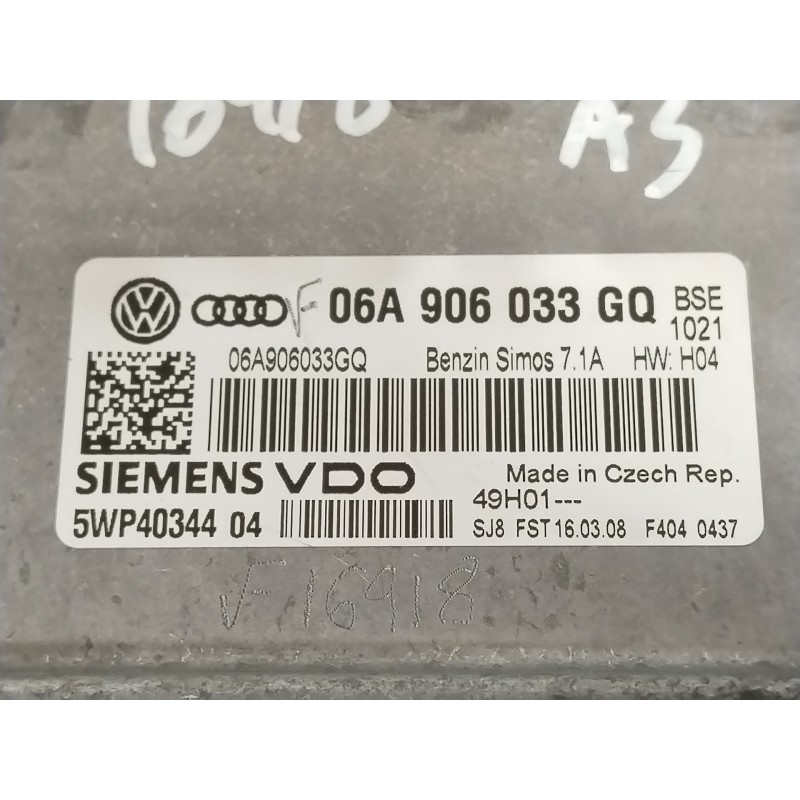 Recambio de centralita motor uce para audi a3 sportback (8pa) 1.6 referencia OEM IAM 06A906033GQ 5WP4034404 