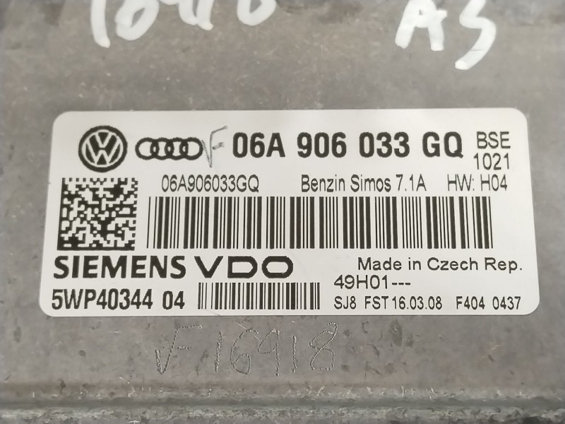 Recambio de centralita motor uce para audi a3 sportback (8pa) 1.6 referencia OEM IAM 06A906033GQ 5WP4034404 