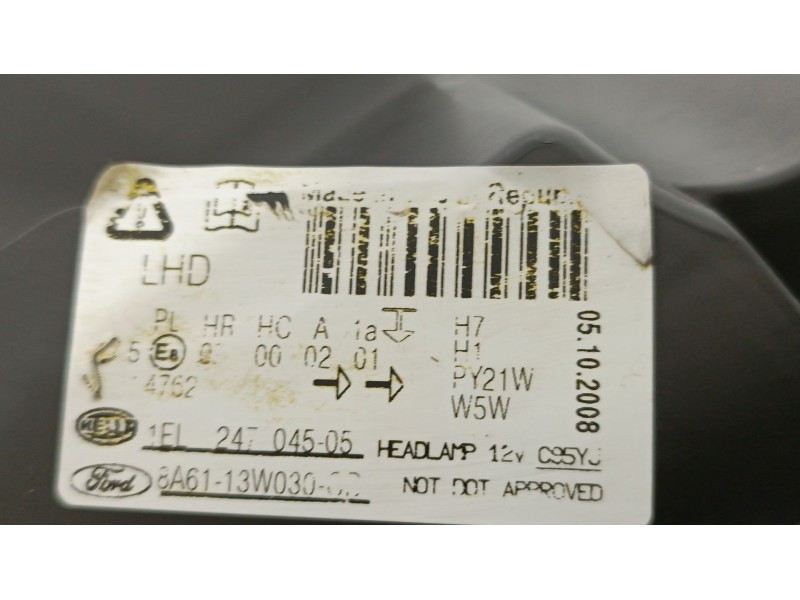 Recambio de faro izquierdo para ford fiesta vi (cb1, ccn) 1.6 tdci referencia OEM IAM 8A6113W030CD 1EL24704505 