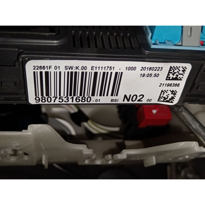 Recambio de caja reles / fusibles para citroën c4 cactus 1.6 bluehdi 100 referencia OEM IAM 9807531680 BSIN02 