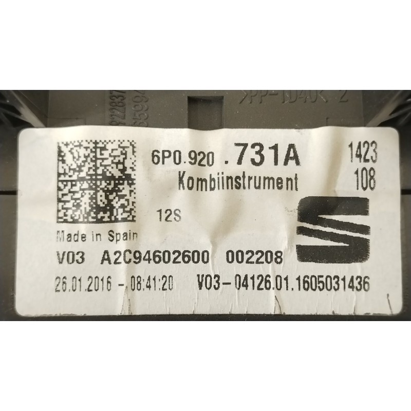 Recambio de cuadro instrumentos para seat ibiza iv sc (6j1, 6p5) 1.4 tdi referencia OEM IAM 6P0920731A A2C94602600 