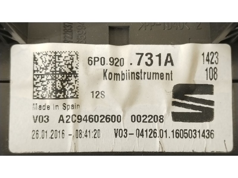 Recambio de cuadro instrumentos para seat ibiza iv sc (6j1, 6p5) 1.4 tdi referencia OEM IAM 6P0920731A A2C94602600 
