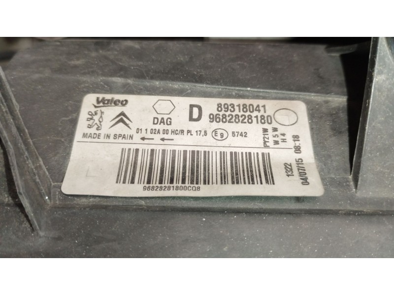 Recambio de faro derecho para peugeot partner furgoneta/monovolumen 1.6 hdi referencia OEM IAM 9682828180 89318041 