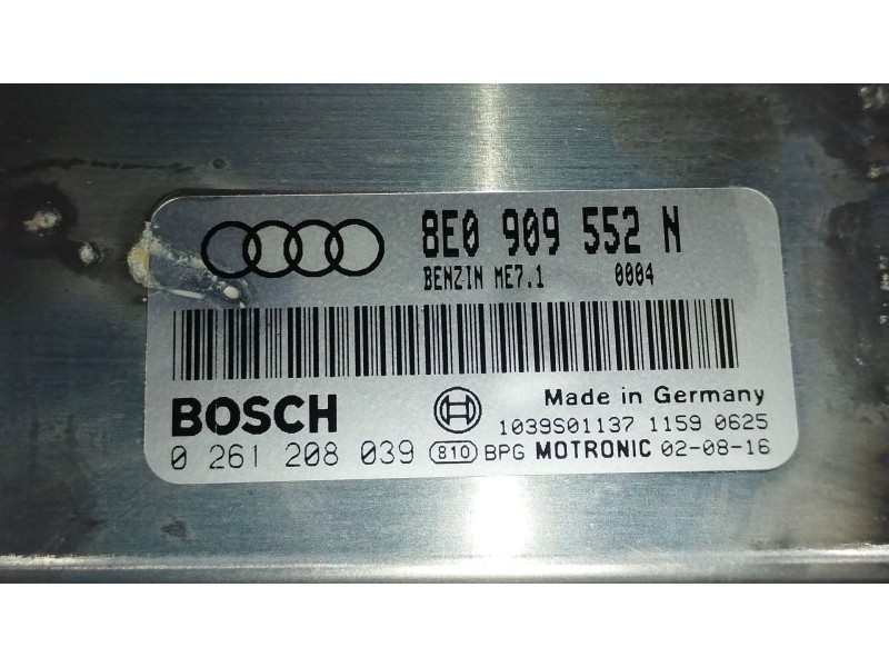 Recambio de centralita motor uce para audi a4 b6 descapotable (8h7) 2.4 referencia OEM IAM 8E0909552N 0261208039 