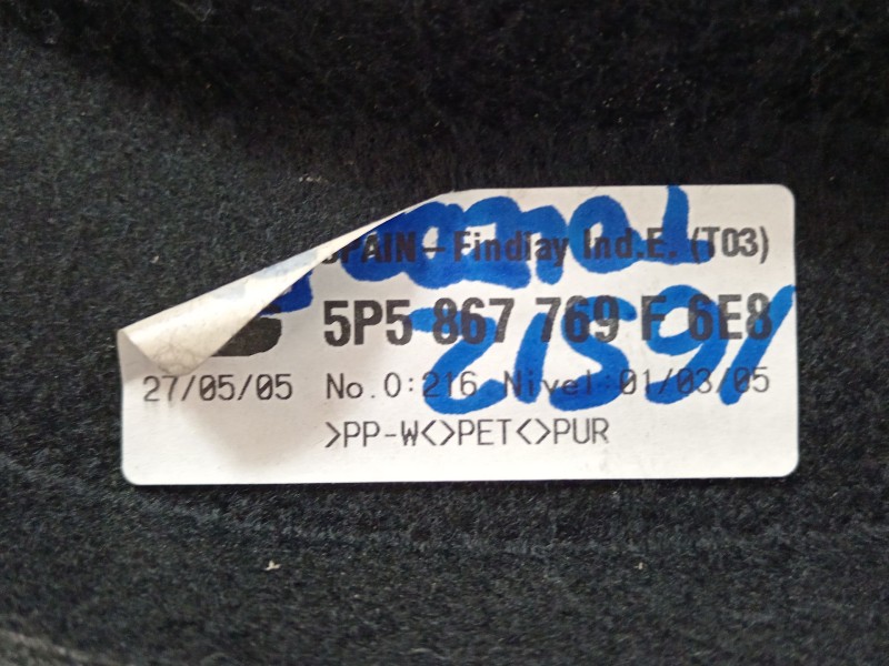 Recambio de bandeja trasera para seat toledo iii (5p2) 1.9 tdi referencia OEM IAM 5P5867769F6E8 5P5867769F 