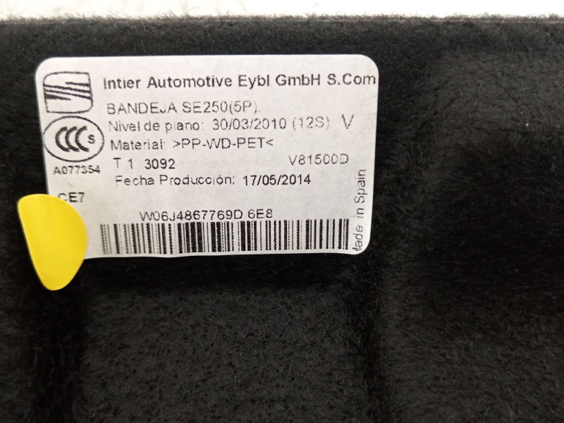 Recambio de bandeja trasera para seat ibiza iv (6j5, 6p1) 1.6 tdi referencia OEM IAM 6J4867769D  