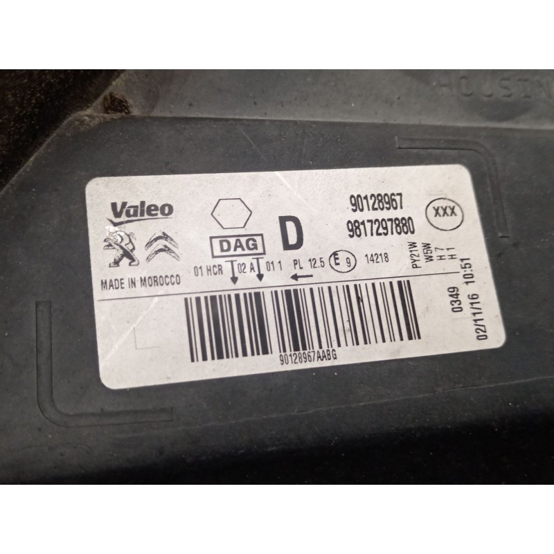 Recambio de faro derecho para citroën c-elysee (dd_) 1.6 bluehdi 100 referencia OEM IAM 9817297880 90128967 