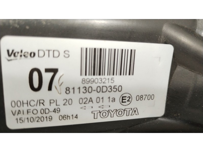 Recambio de faro derecho para toyota yaris (_p9_) 1.4 d-4d (nlp90_) referencia OEM IAM 811300D350 89903215 