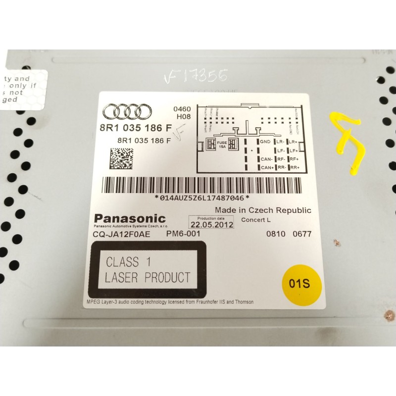 Recambio de sistema audio / radio cd para audi a4 b8 (8k2) 2.0 tdi referencia OEM IAM 8R1035186F CQJA12F0AE 