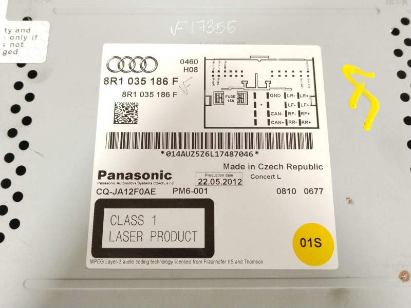 Recambio de sistema audio / radio cd para audi a4 b8 (8k2) 2.0 tdi referencia OEM IAM 8R1035186F CQJA12F0AE 