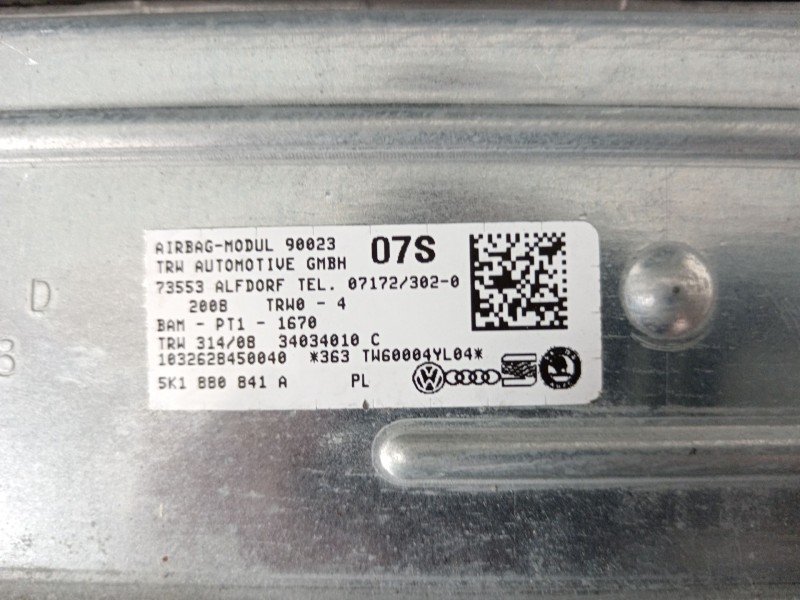 Recambio de kit airbag para volkswagen golf vi (5k1) 1.4 tsi referencia OEM IAM 1K1857003 5K0880201D 5K0959655