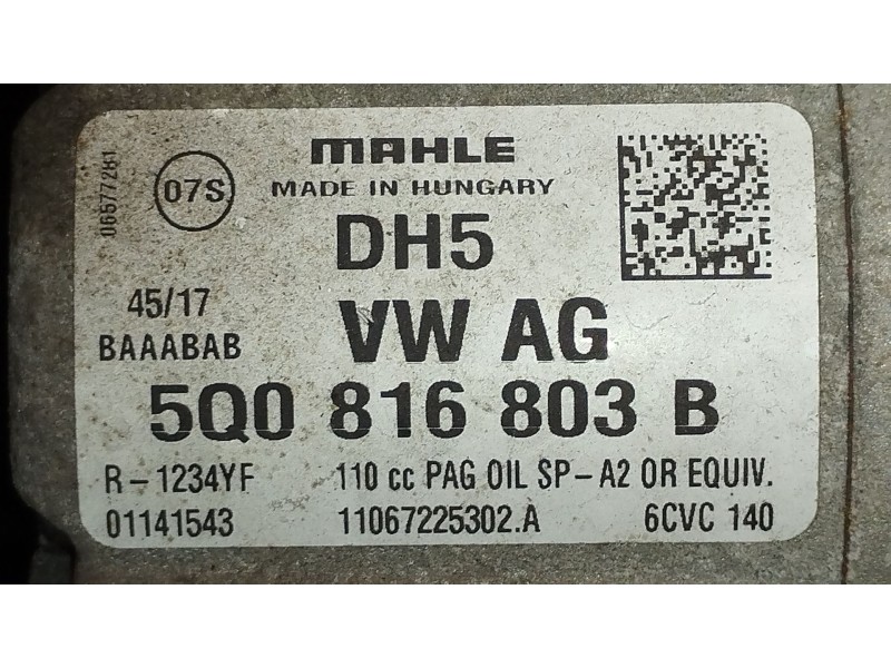 Recambio de compresor aire acondicionado para seat leon st (5f8) 1.4 tsi referencia OEM IAM 5Q0816803B  