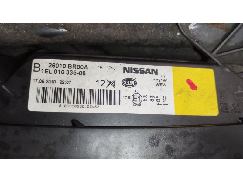 Recambio de faro derecho para nissan qashqai i (j10, nj10) 1.5 dci referencia OEM IAM 26010BR00A 1EL01033506 