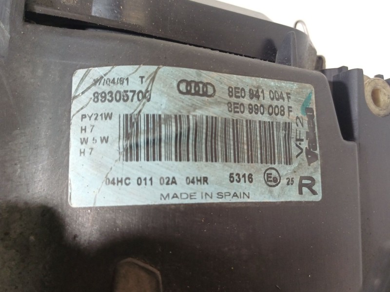 Recambio de faro derecho para audi a4 b6 (8e2) 2.0 referencia OEM IAM 8E0941004F 8E0990008F 89305700