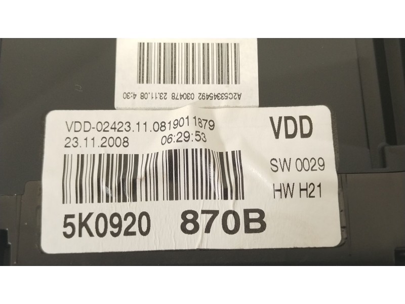 Recambio de cuadro instrumentos para volkswagen golf vi (5k1) 1.4 tsi referencia OEM IAM 5K0920870B  