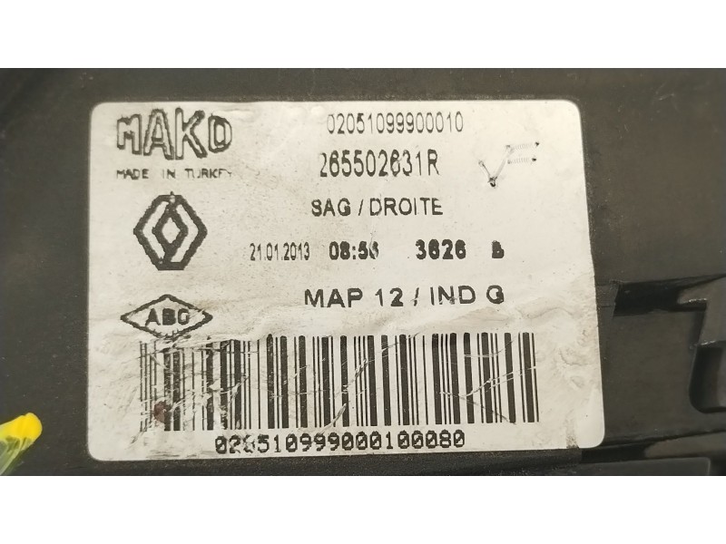 Recambio de piloto trasero derecho para renault clio iv (bh_) 1.5 dci 90 referencia OEM IAM 265502631R  