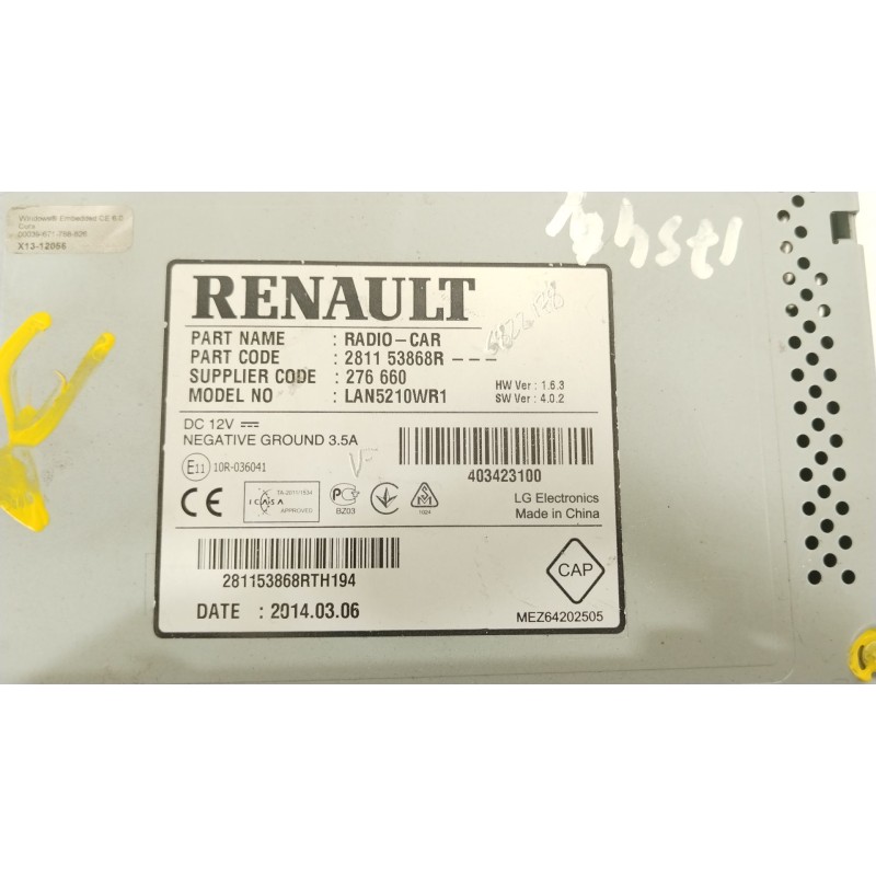 Recambio de sistema audio / radio cd para renault clio iv (bh_) 1.5 dci 90 referencia OEM IAM 281153868R  
