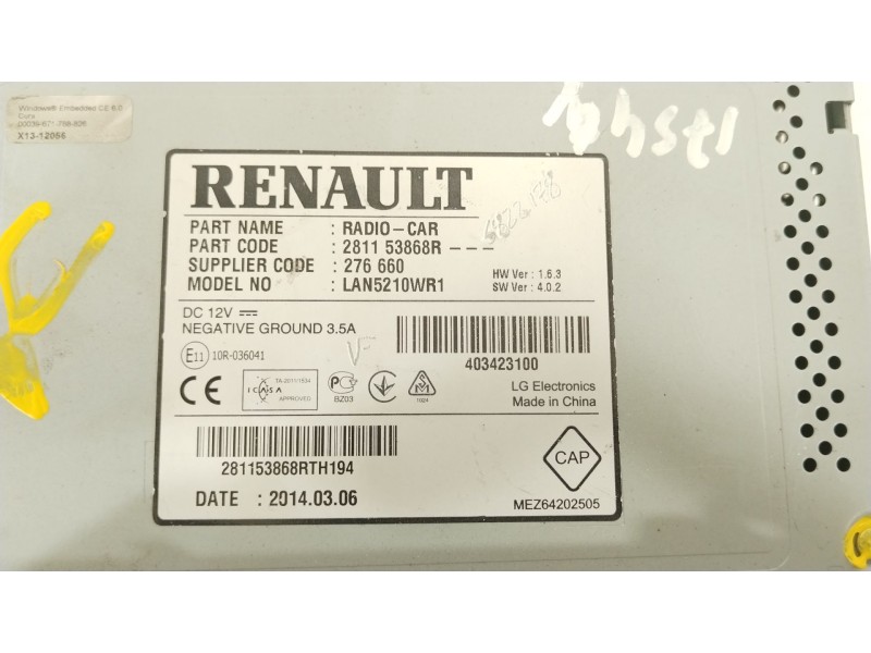 Recambio de sistema audio / radio cd para renault clio iv (bh_) 1.5 dci 90 referencia OEM IAM 281153868R  
