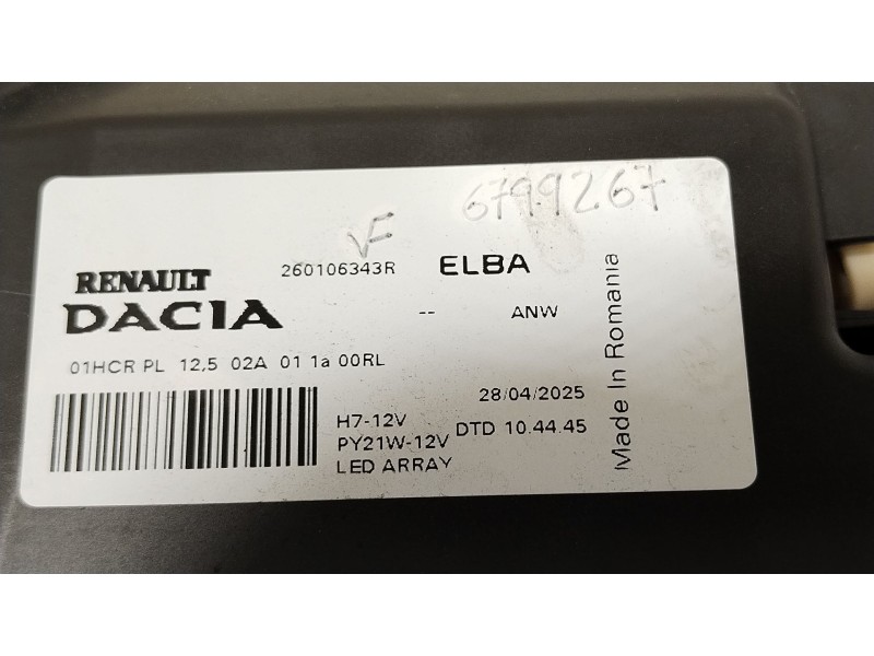 Recambio de faro derecho para dacia sandero iii 1.0 sce 65 referencia OEM IAM 260106343R  