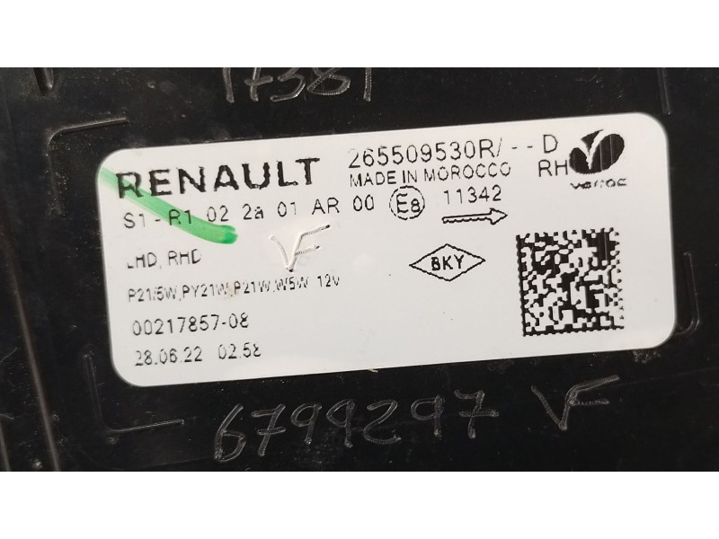 Recambio de piloto trasero derecho para dacia sandero iii 1.0 sce 65 referencia OEM IAM 265509530R  
