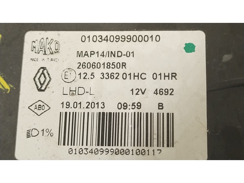Recambio de faro izquierdo para renault clio iv (bh_) 1.5 dci 90 referencia OEM IAM 260601850R  