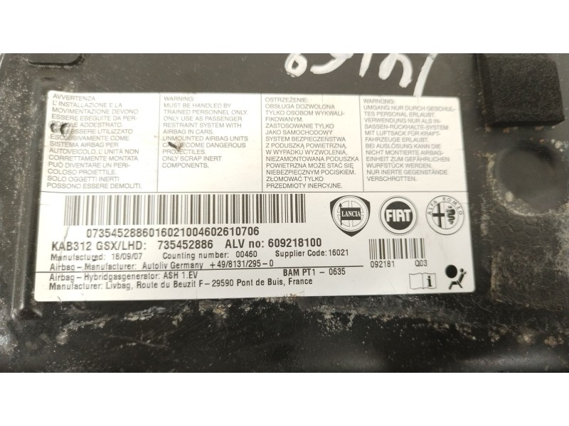 Recambio de airbag delantero izquierdo para fiat 500 (312_) 1.4 (312axc1b, 312cxc1b) referencia OEM IAM 735452886  