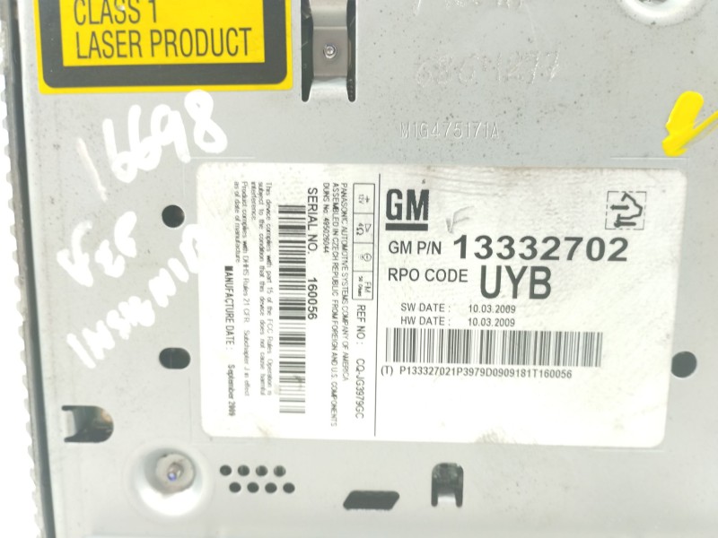 Recambio de sistema audio / radio cd para opel insignia a (g09) 2.0 cdti (68) referencia OEM IAM 13332702  