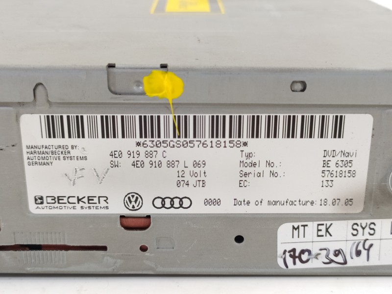 Recambio de sistema navegacion gps para audi a8 (4e2) 4.2 quattro l referencia OEM IAM 4E0919887C 4E0910887L 