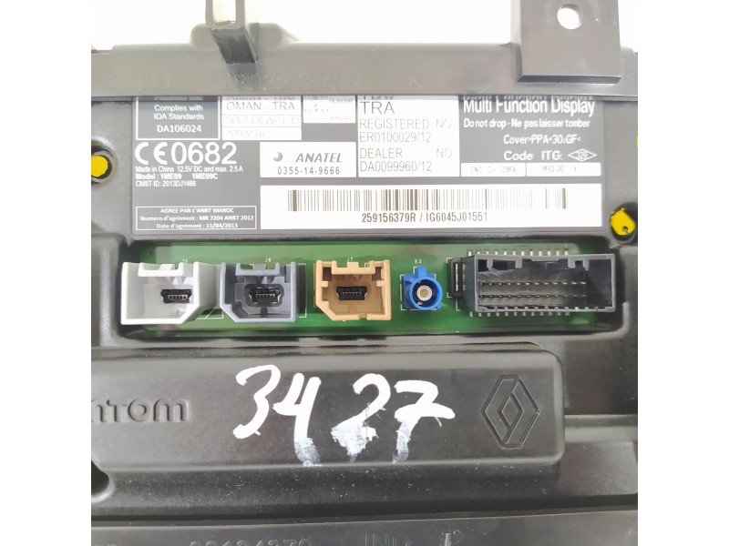 Recambio de pantalla multifuncion para renault captur zen referencia OEM IAM 259156379R  