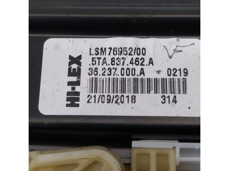 Recambio de elevalunas delantero derecho para volkswagen touran (5t1) advance bmt referencia OEM IAM 5TA837462A  