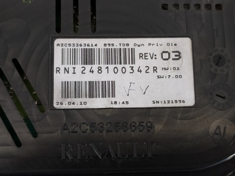 Recambio de cuadro instrumentos para renault megane iii berlina 5 p dynamique referencia OEM IAM 248100342R  