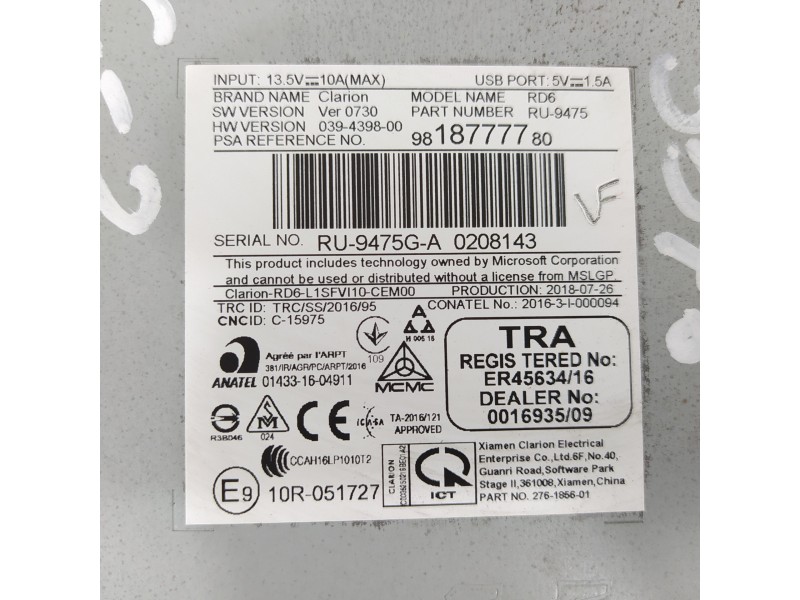 Recambio de sistema audio / radio cd para citroën c3 elle referencia OEM IAM 9818777780  