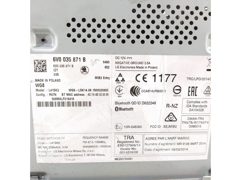 Recambio de sistema audio / radio cd para skoda fabia ambition referencia OEM IAM 6V0035871B  