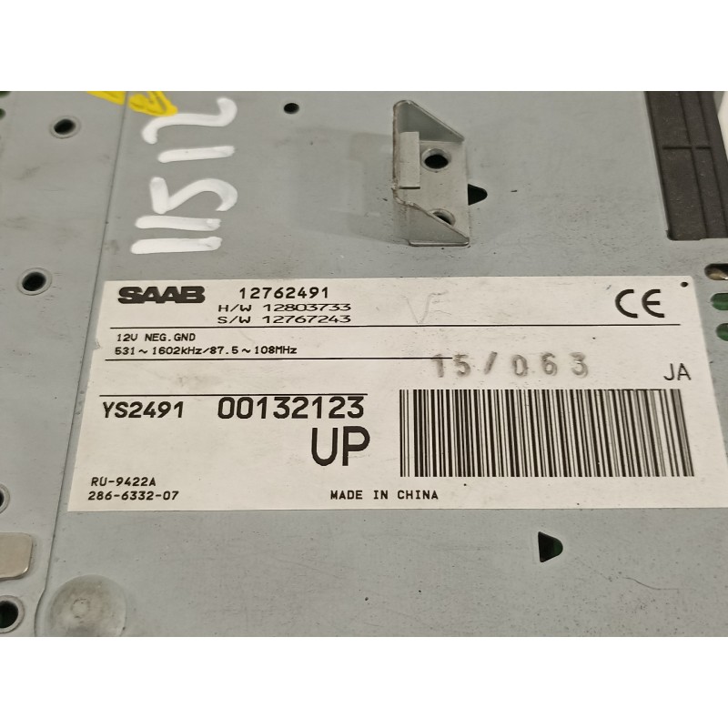 Recambio de sistema audio / radio cd para saab 9-3 sport hatch 2.0 t vector referencia OEM IAM 12762491  