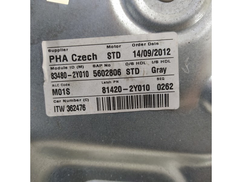 Recambio de elevalunas trasero derecho para hyundai ix35 comfort 2wd referencia OEM IAM 834802Y010 814202Y010 