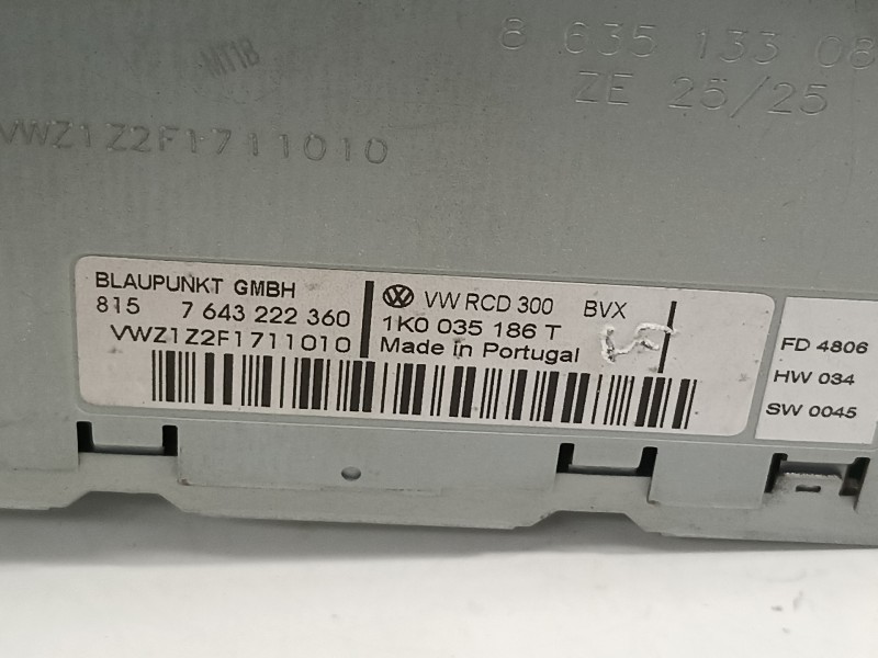 Recambio de sistema audio / radio cd para volkswagen jetta (1k2) 1.9 tdi referencia OEM IAM 1K0035186T  