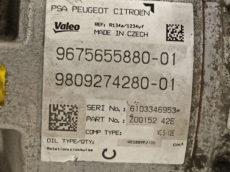 Recambio de compresor aire acondicionado para peugeot 308 sw access referencia OEM IAM 9675655880 9809274280 