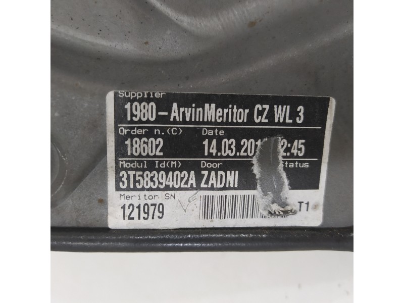 Recambio de elevalunas trasero derecho para skoda suberb (3t4) active referencia OEM IAM 3T5839402A 8K0959812A 