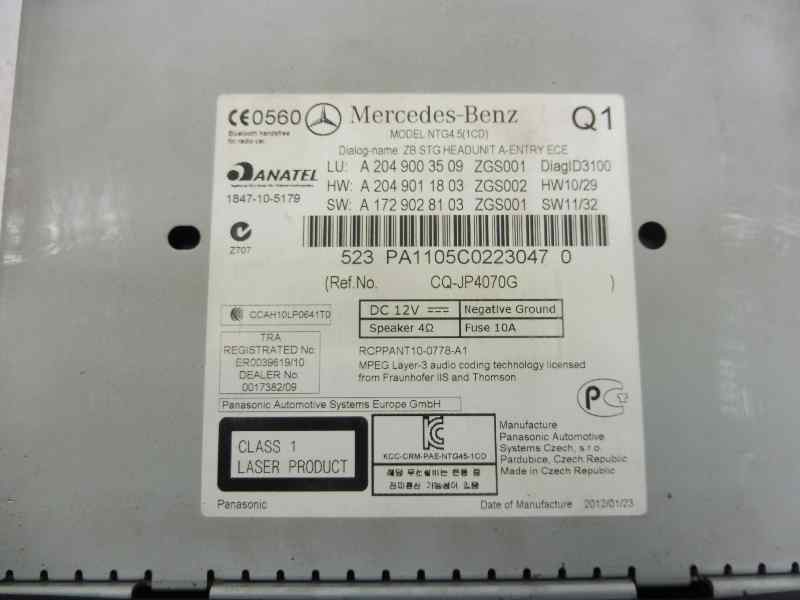 Recambio de sistema audio / radio cd para mercedes-benz clase c (w204) lim. c 220 cdi blueefficiency (204.002) referencia OEM IA