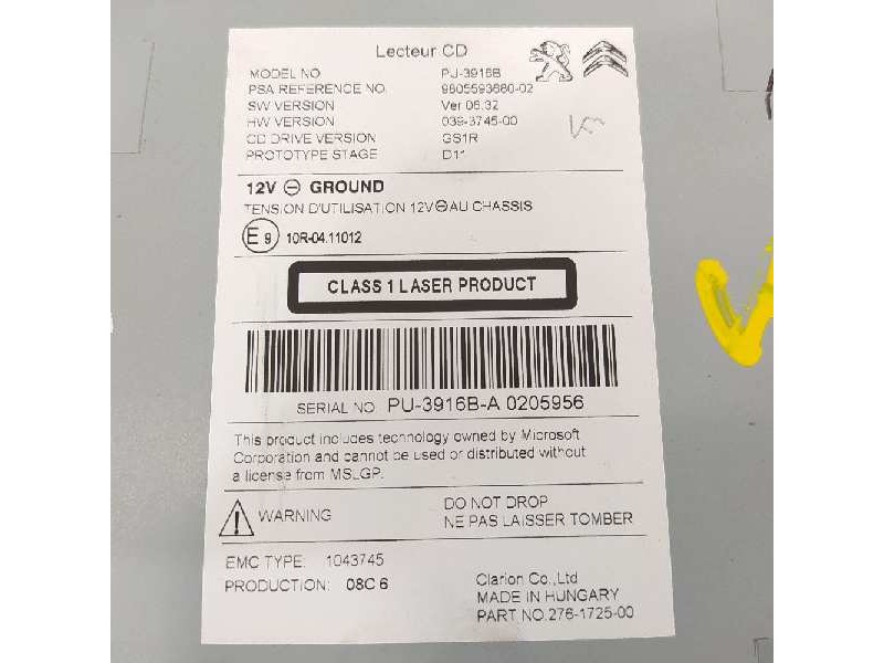 Recambio de sistema audio / radio cd para ds 4 style referencia OEM IAM 9805593680  