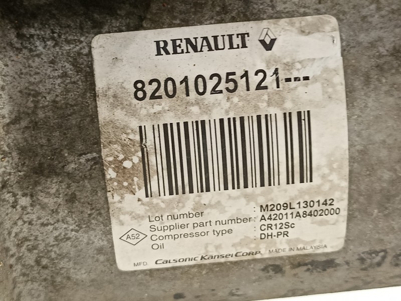 Recambio de compresor aire acondicionado para renault fluence referencia OEM IAM 8201025121  