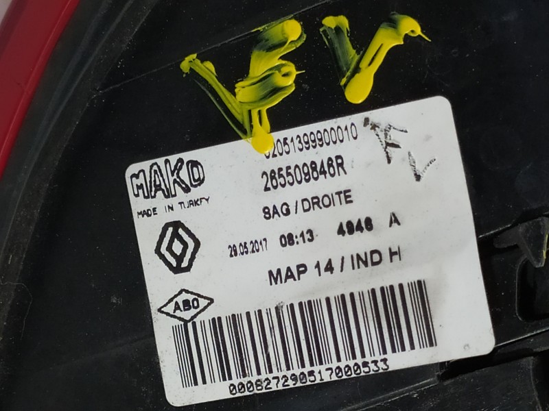 Recambio de piloto trasero derecho para renault clio iv life referencia OEM IAM 265509846R  