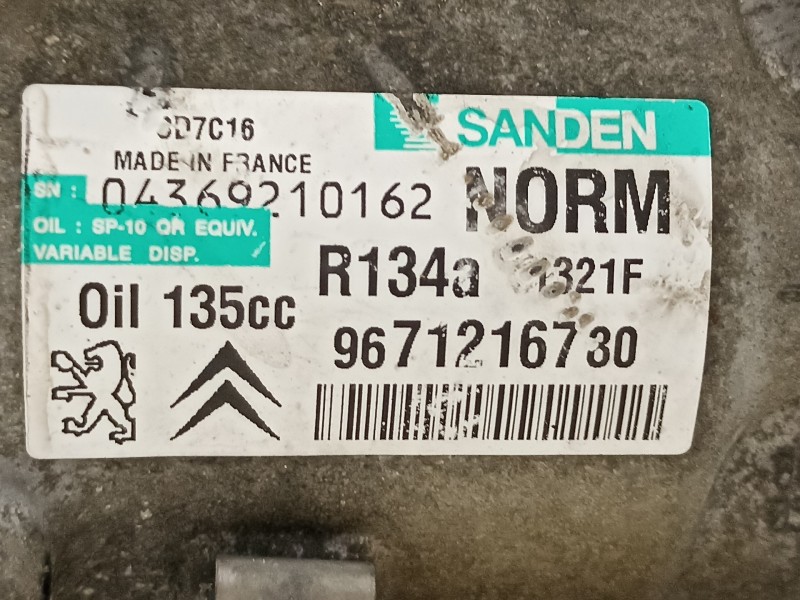 Recambio de compresor aire acondicionado para citroën c4 picasso millenium referencia OEM IAM 9671216730  