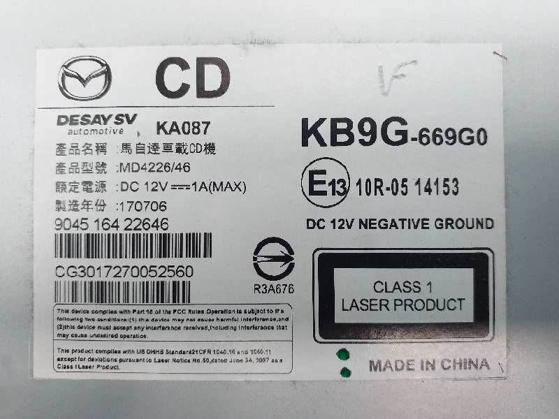Recambio de sistema audio / radio cd para mazda cx-5 center-line 2wd referencia OEM IAM KB9G669G0  