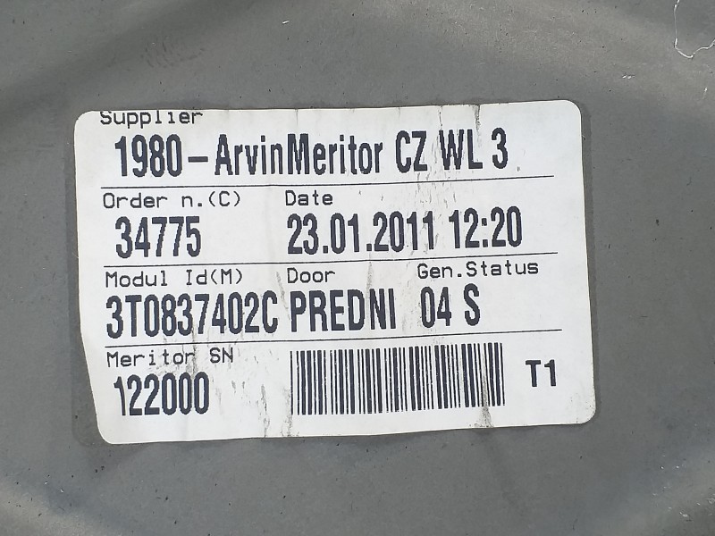 Recambio de elevalunas delantero derecho para skoda superb combi (3t5) exclusive 4x4 referencia OEM IAM 3T0837402C  