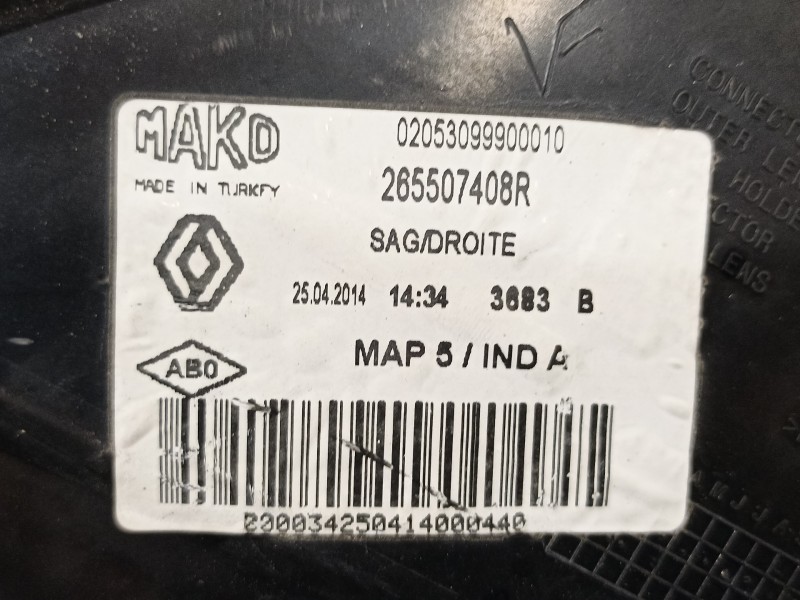 Recambio de piloto trasero derecho para renault clio iv grandtour dynamique referencia OEM IAM 265507408R  